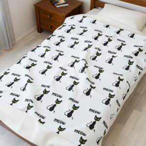 Black Cat Meow Velveteen Plush Blanket for Cat Lovers