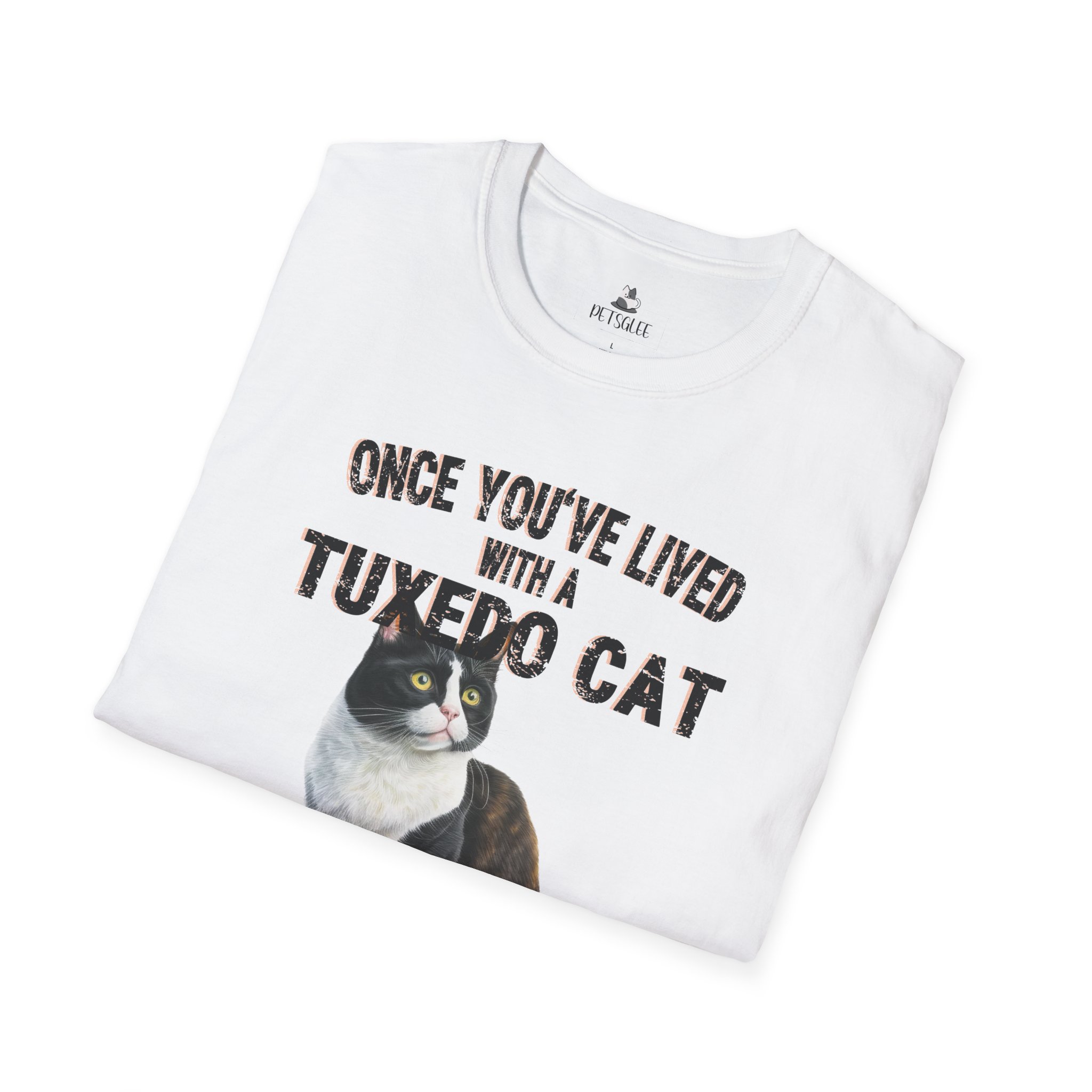 T-Shirt with Tuxedo Cat Design, Cat Lover Gift, Funny Pet Tee, Unisex Humor Shirt, Cat Owner Apparel. - Image 3