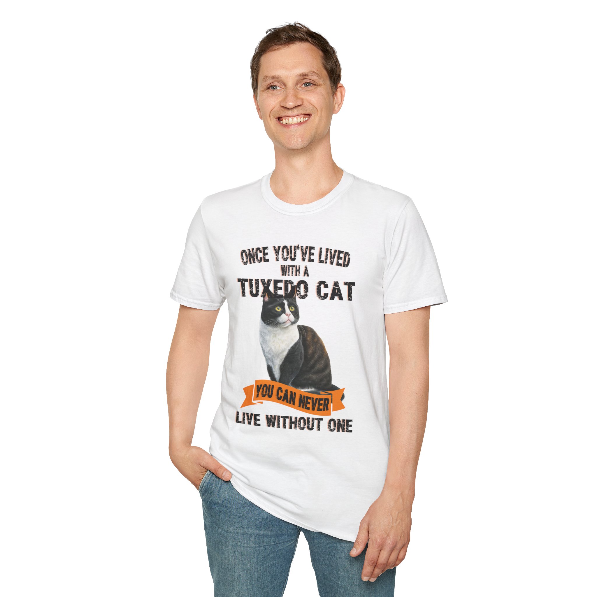 T-Shirt with Tuxedo Cat Design, Cat Lover Gift, Funny Pet Tee, Unisex Humor Shirt, Cat Owner Apparel. - Image 4