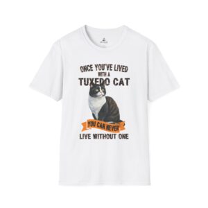 T-Shirt with Tuxedo Cat Design, Cat Lover Gift, Funny Pet Tee, Unisex Humor Shirt, Cat Owner Apparel.