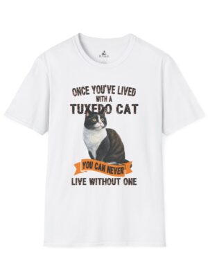 T-Shirt with Tuxedo Cat Design, Cat Lover Gift, Funny Pet Tee, Unisex Humor Shirt, Cat Owner Apparel.