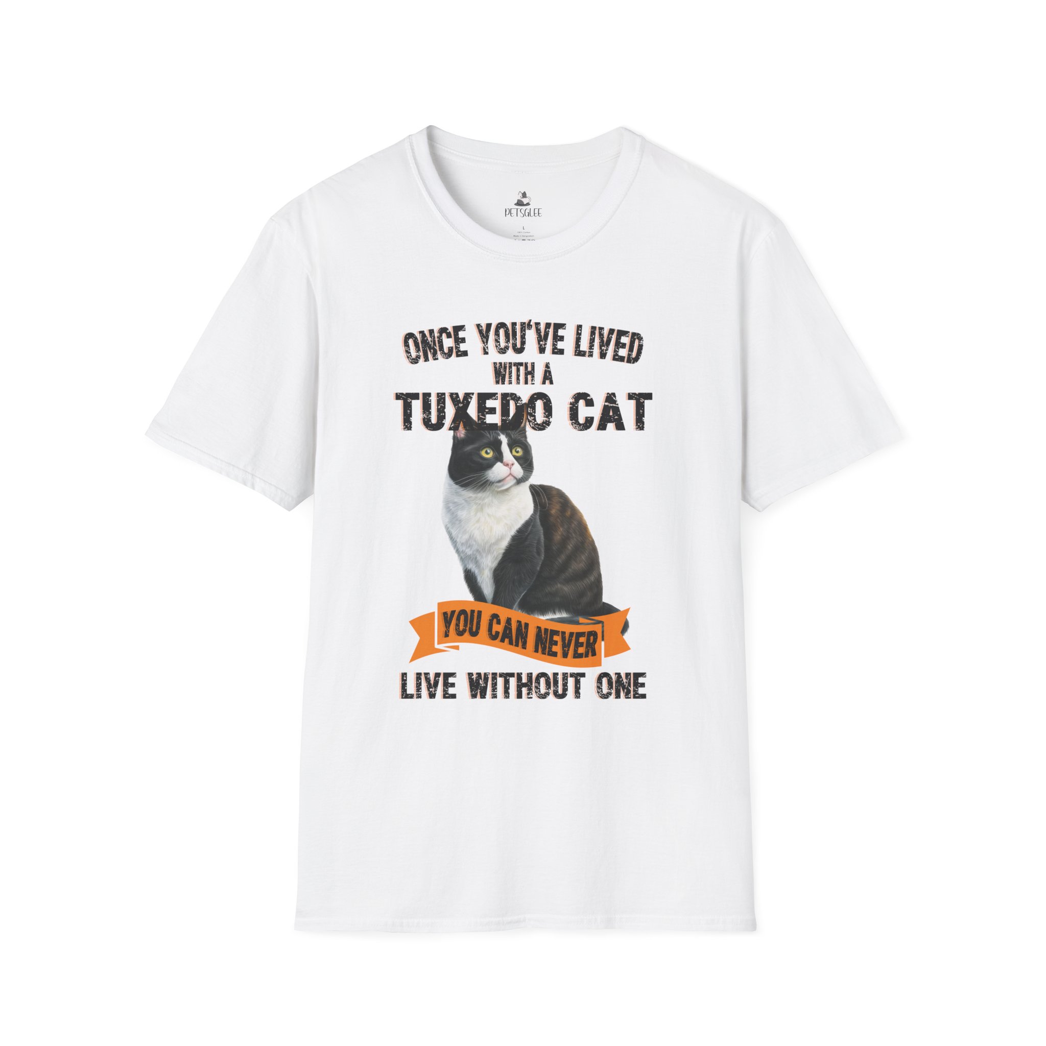 T-Shirt with Tuxedo Cat Design, Cat Lover Gift, Funny Pet Tee, Unisex Humor Shirt, Cat Owner Apparel.