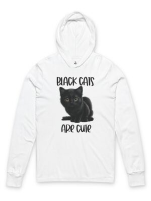 Adorable Black Cat Unisex Hooded Long Sleeve Tee, Cat Lover Gift, Halloween Shirt, Cute Cat Apparel, Pet Lover Clothing